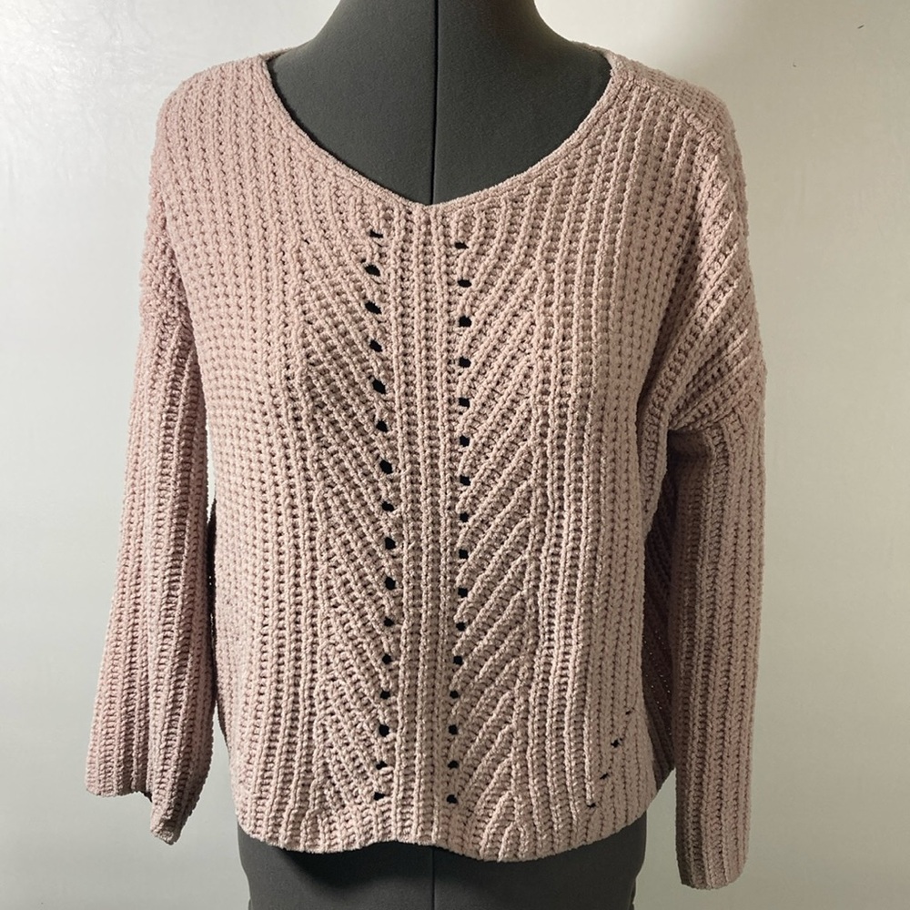 Art Class Boxy Cropped Sweater Girls Size L(10/12) Dusty Mauve Ribbed Design